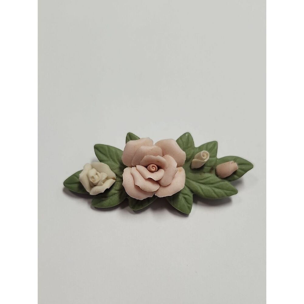 Porcelain Rose Flower Brooch - Picture 1 of 3